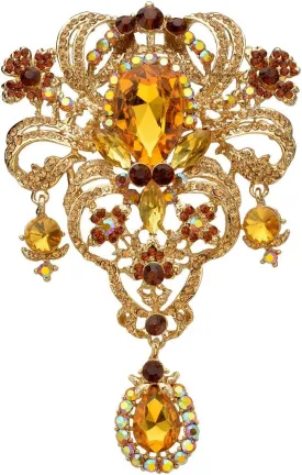 EVER FAITH Austrian Crystal Flower Bouquet Tear Drop Pendant Brooch