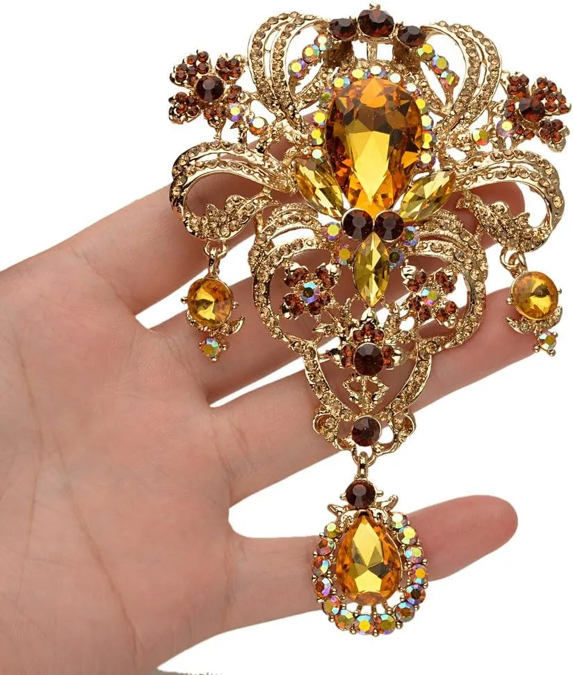 EVER FAITH Austrian Crystal Flower Bouquet Tear Drop Pendant Brooch