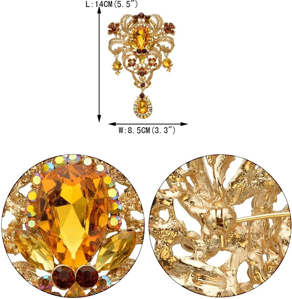 EVER FAITH Austrian Crystal Flower Bouquet Tear Drop Pendant Brooch