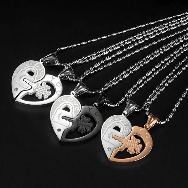 Fashion Lucky Leaf Key And Lock Match Heart Couple Necklaces