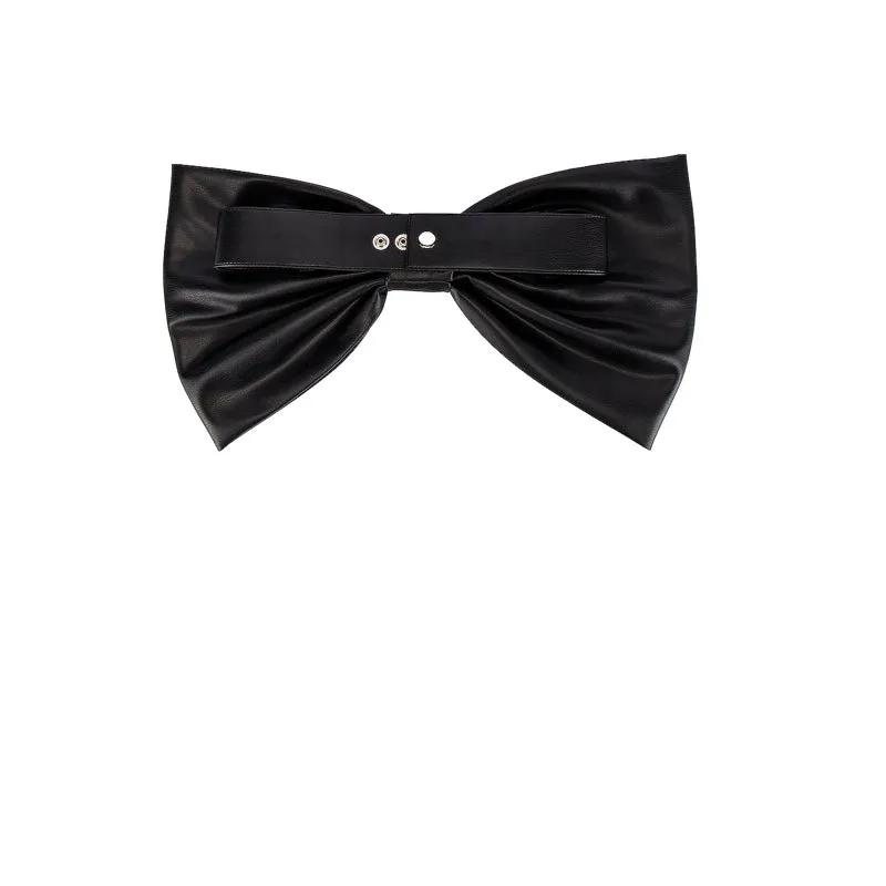 Faux Leather Bow Belt Black