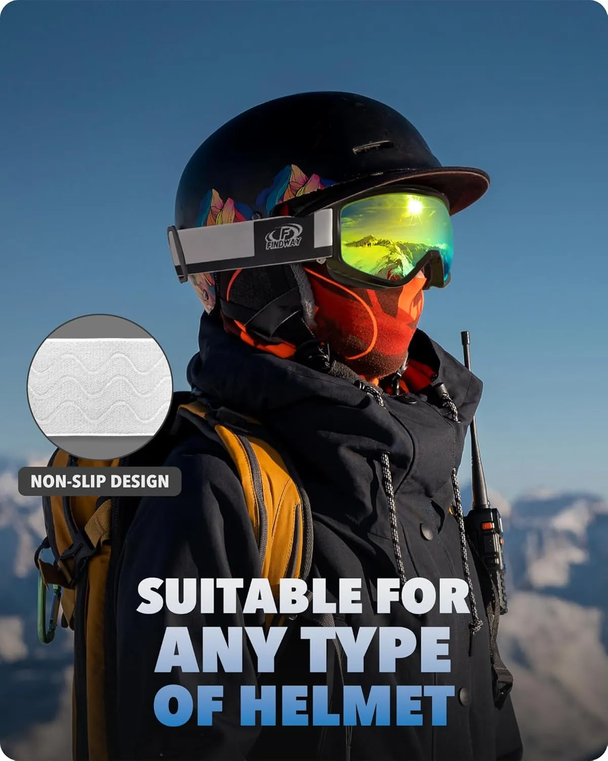 findway OTG Ski Goggles - Over Glasses Snow Snowboard Goggles for Men Women Adult & Youth - Anti-Fog 100% UV Protection