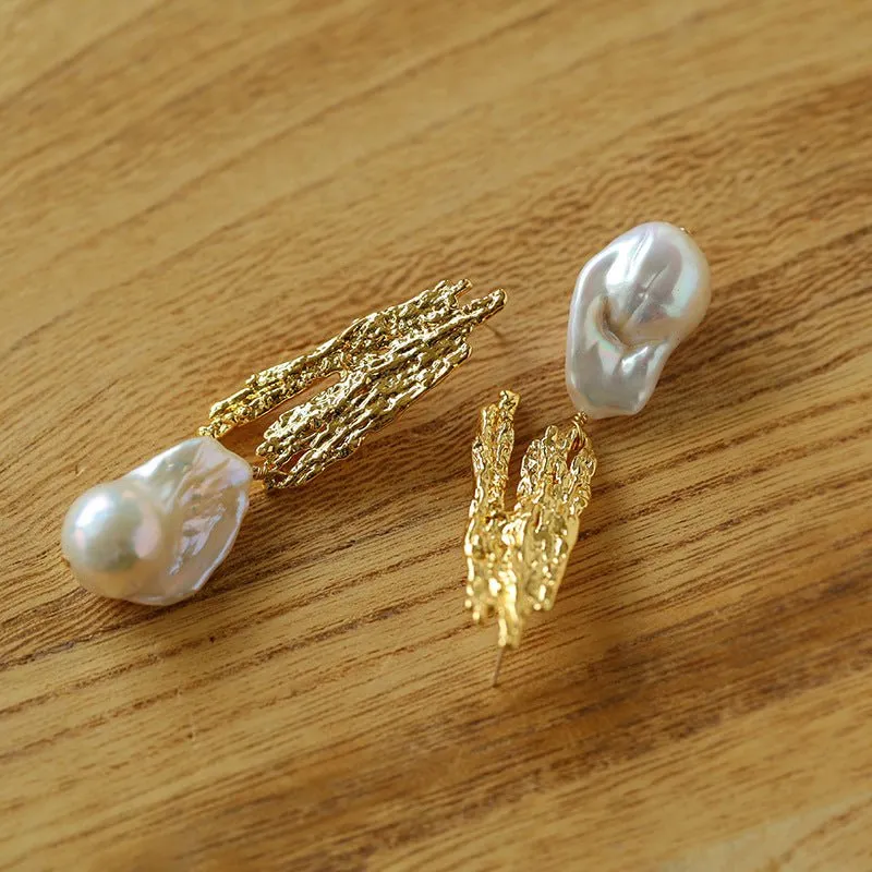 French Style Lava Baroque Pearls Earrings
