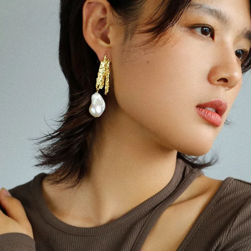 French Style Lava Baroque Pearls Earrings
