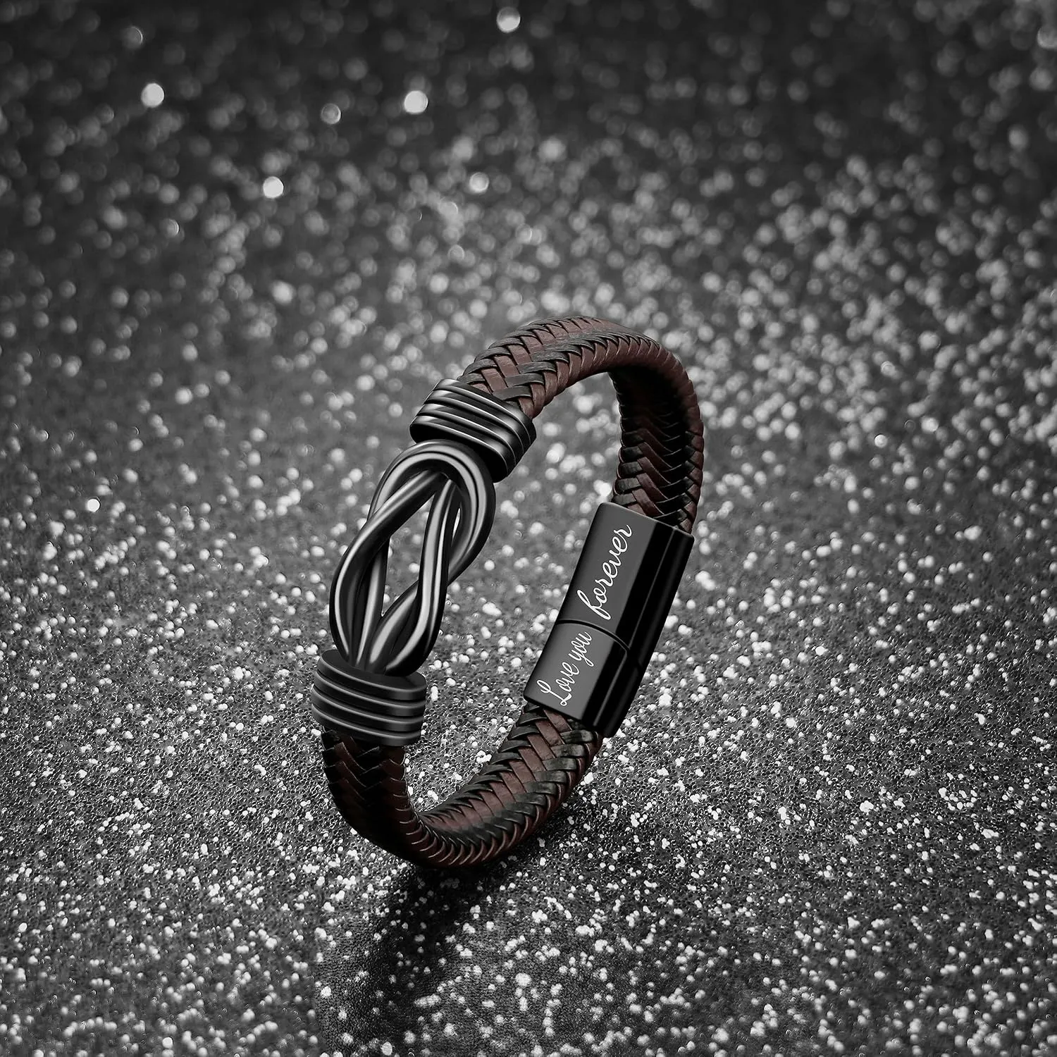 Gift for Men Infinity Bracelet for Men Dad Husband Boyfriend Son Grandson Brother Nephew Uncle Brown Braided Leather Forever Linked Together Stainless Steel Engraved with Love You Forever Jewelry 7.5|8.5|9 Inches
