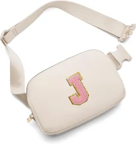 Gitus Belt Bag Fanny Pack Crossbody Bags with Initial Letter Patch Cute Stuff Birthday Gifts for Teenager Girls Trendy Preppy Stuff for Teen Girls Cool Stuff for Teens (Beige-J)