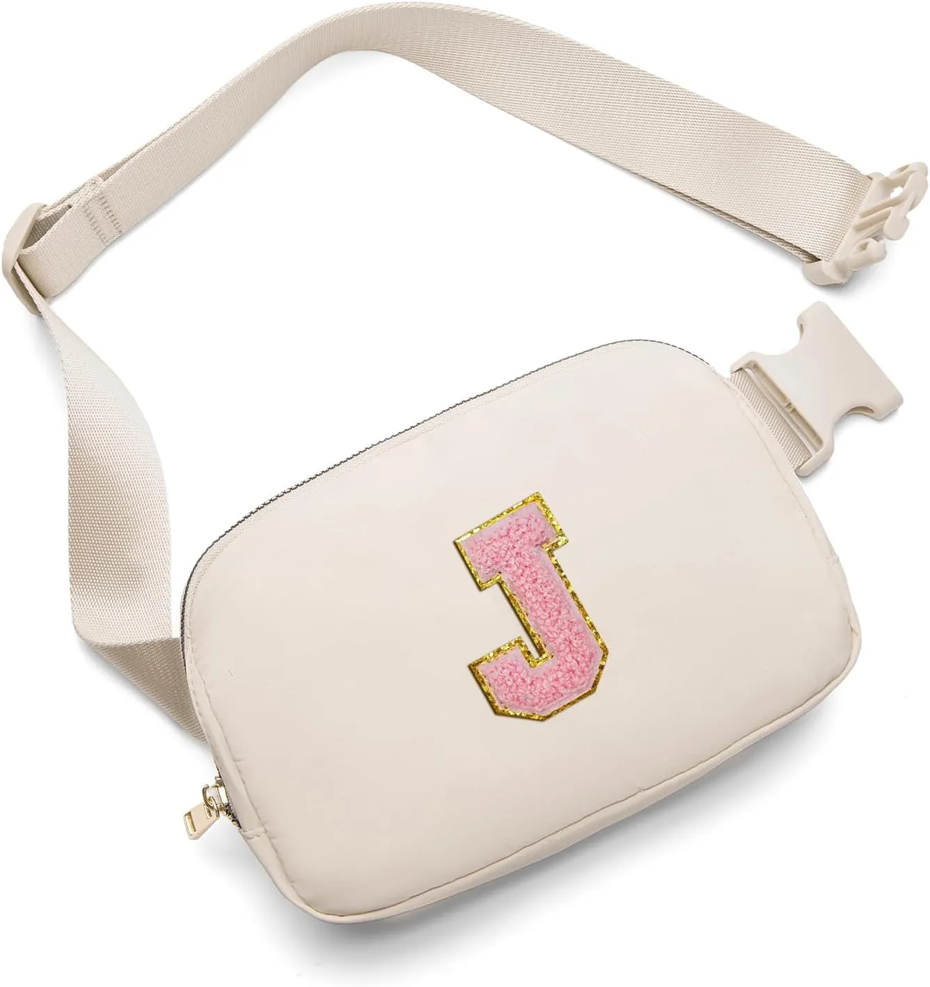Gitus Belt Bag Fanny Pack Crossbody Bags with Initial Letter Patch Cute Stuff Birthday Gifts for Teenager Girls Trendy Preppy Stuff for Teen Girls Cool Stuff for Teens (Beige-J)