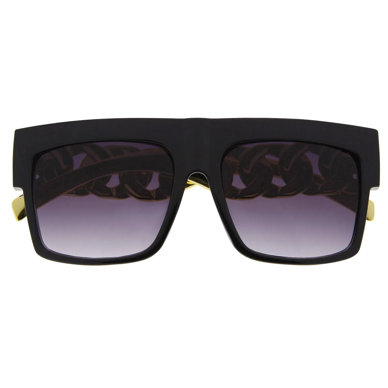 grinderPUNCH Chain Temple Gold Plastic Oversized Flat Top Celebrity Sunglasses