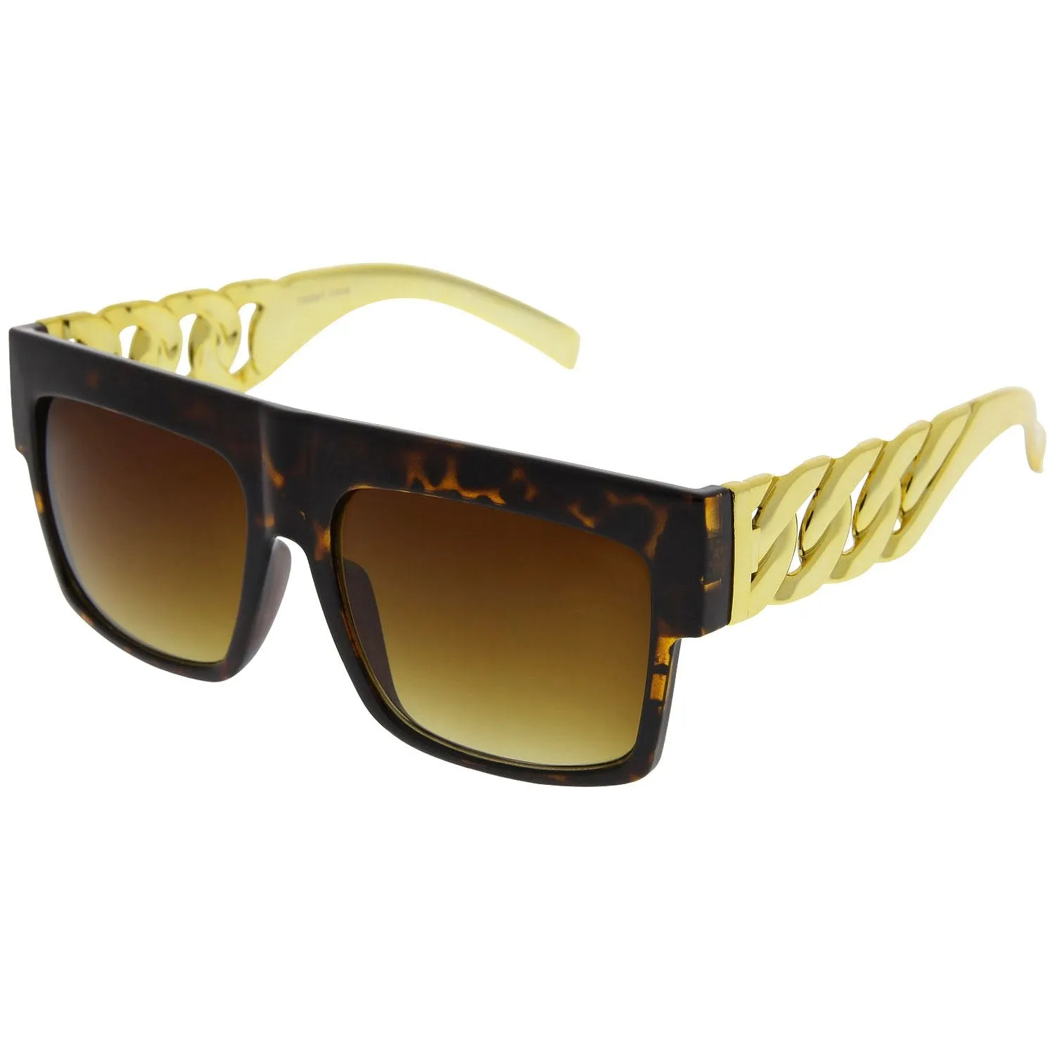 grinderPUNCH Chain Temple Gold Plastic Oversized Flat Top Celebrity Sunglasses