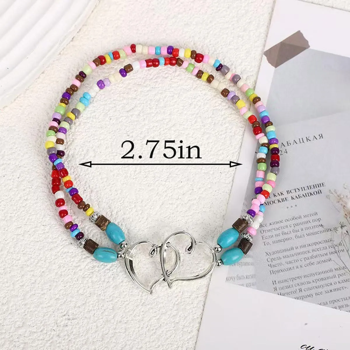 Heart Ankle Bracelet for Women Boho Elastic Beaded Anklet Double Layered Ankle Bracelet Turquoise Beaded Anklet Dainty Beach Jewelry for Women