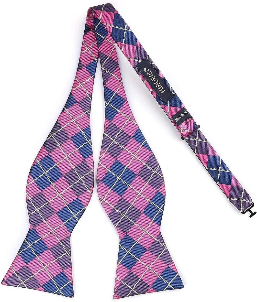HISDERN Bow tie and Suspenders for Men Plaid Suspender Self Bowtie Pocket Square Adjustable Y Shape Mens Trouser Braces