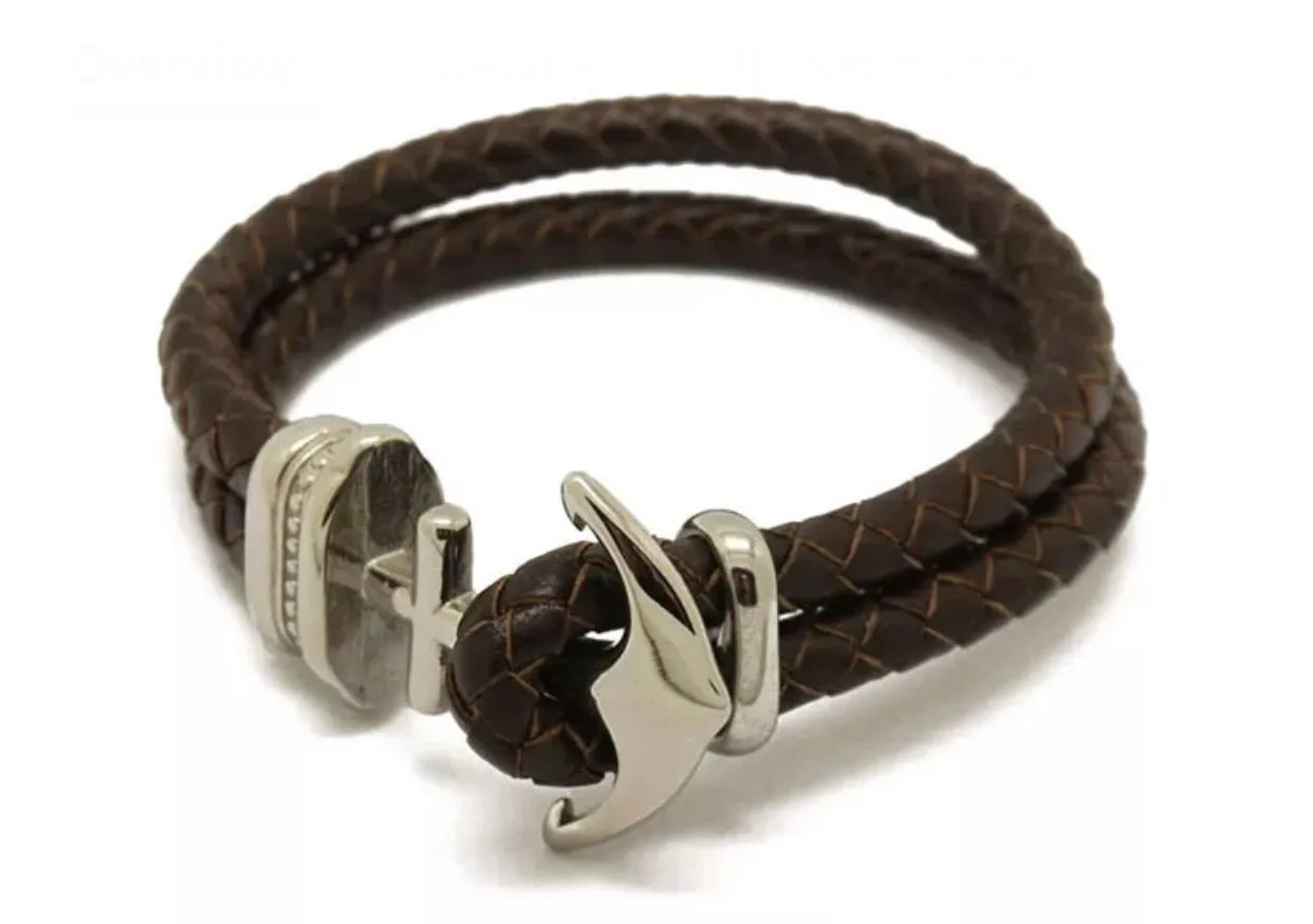 “Hold Fast” Antique Steel Anchor And Leather Bracelet