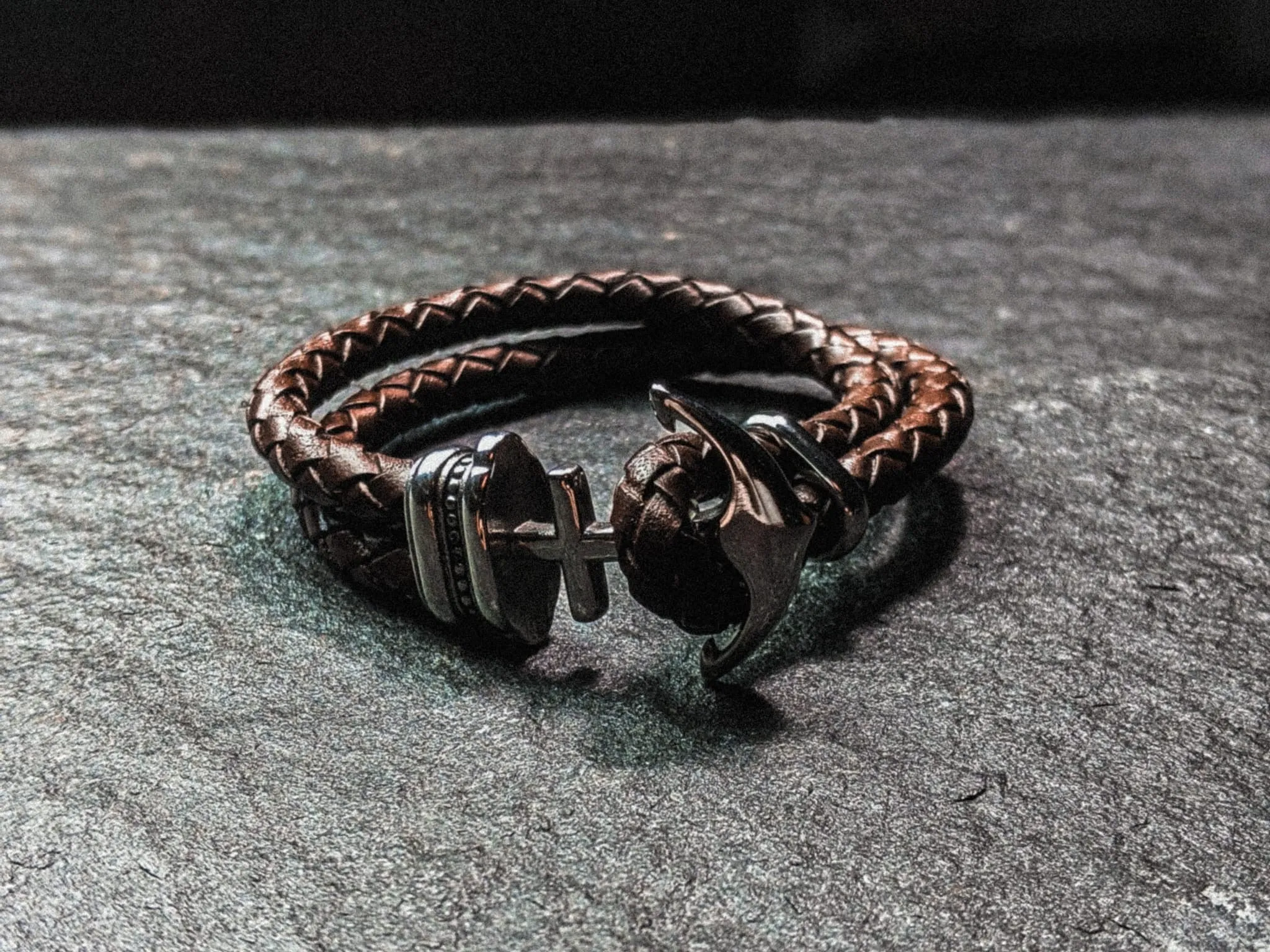 “Hold Fast” Antique Steel Anchor And Leather Bracelet