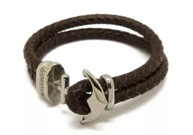 “Hold Fast” Antique Steel Anchor And Leather Bracelet