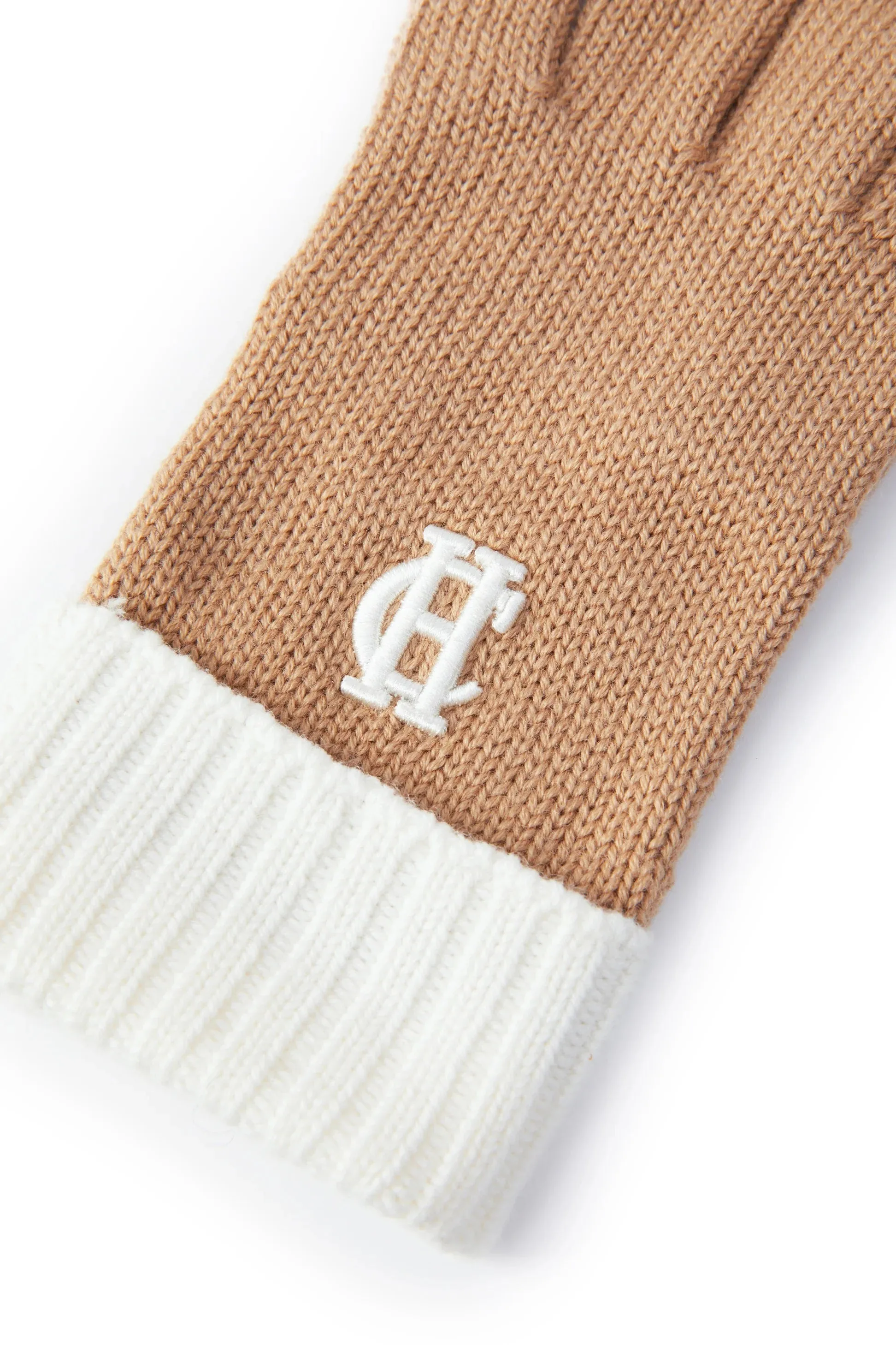 Holland Cooper Chelsea Logo Knitted Gloves in Camel Cream