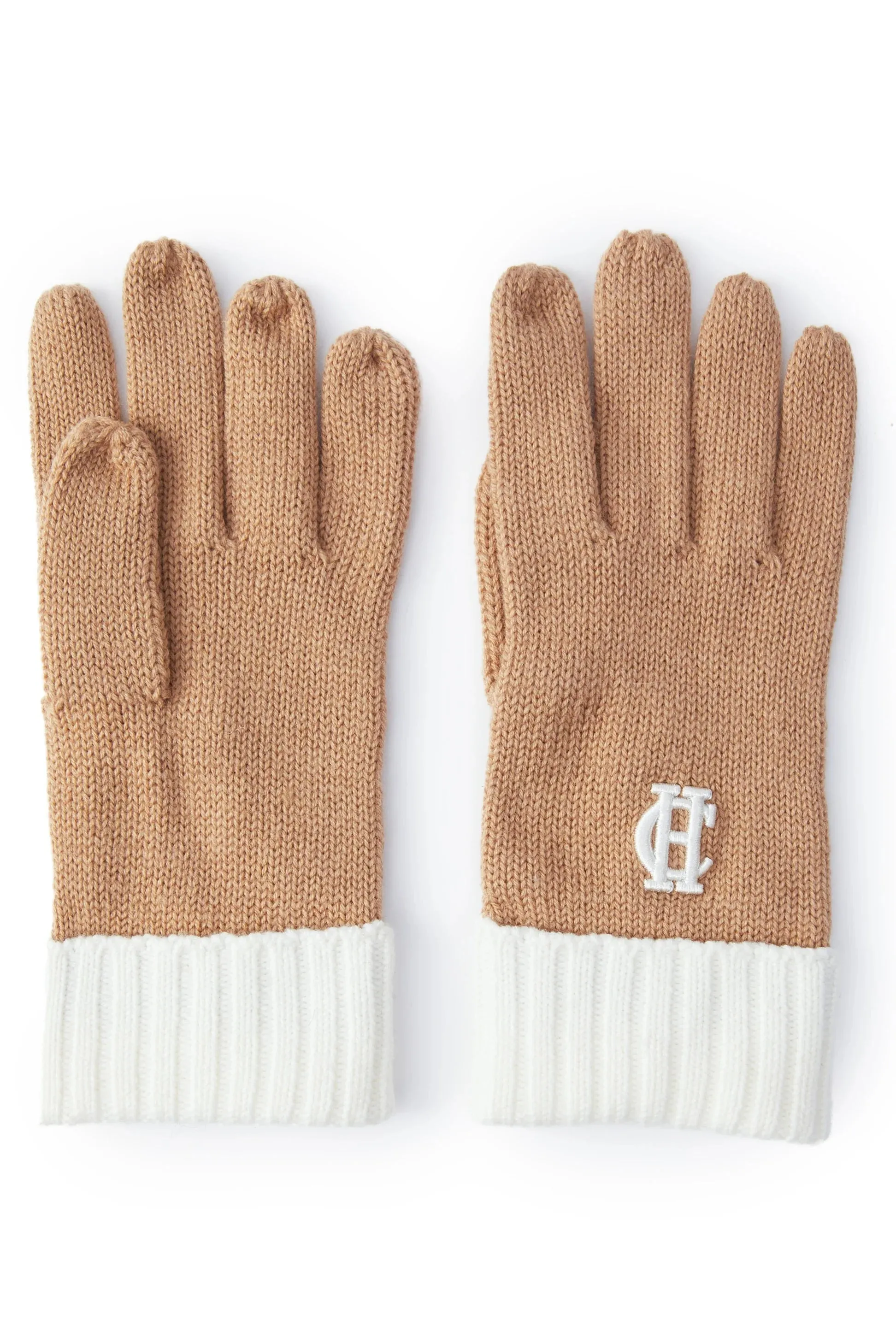 Holland Cooper Chelsea Logo Knitted Gloves in Camel Cream