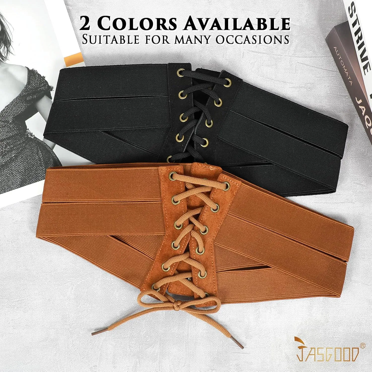 JASGOOD Women Corset Belt Elastic Costume Cinch Waist Belt Wide Wrap Retro High Waist Tied Up Belt Halloween Costume
