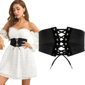 JASGOOD Women Corset Belt Elastic Costume Cinch Waist Belt Wide Wrap Retro High Waist Tied Up Belt Halloween Costume