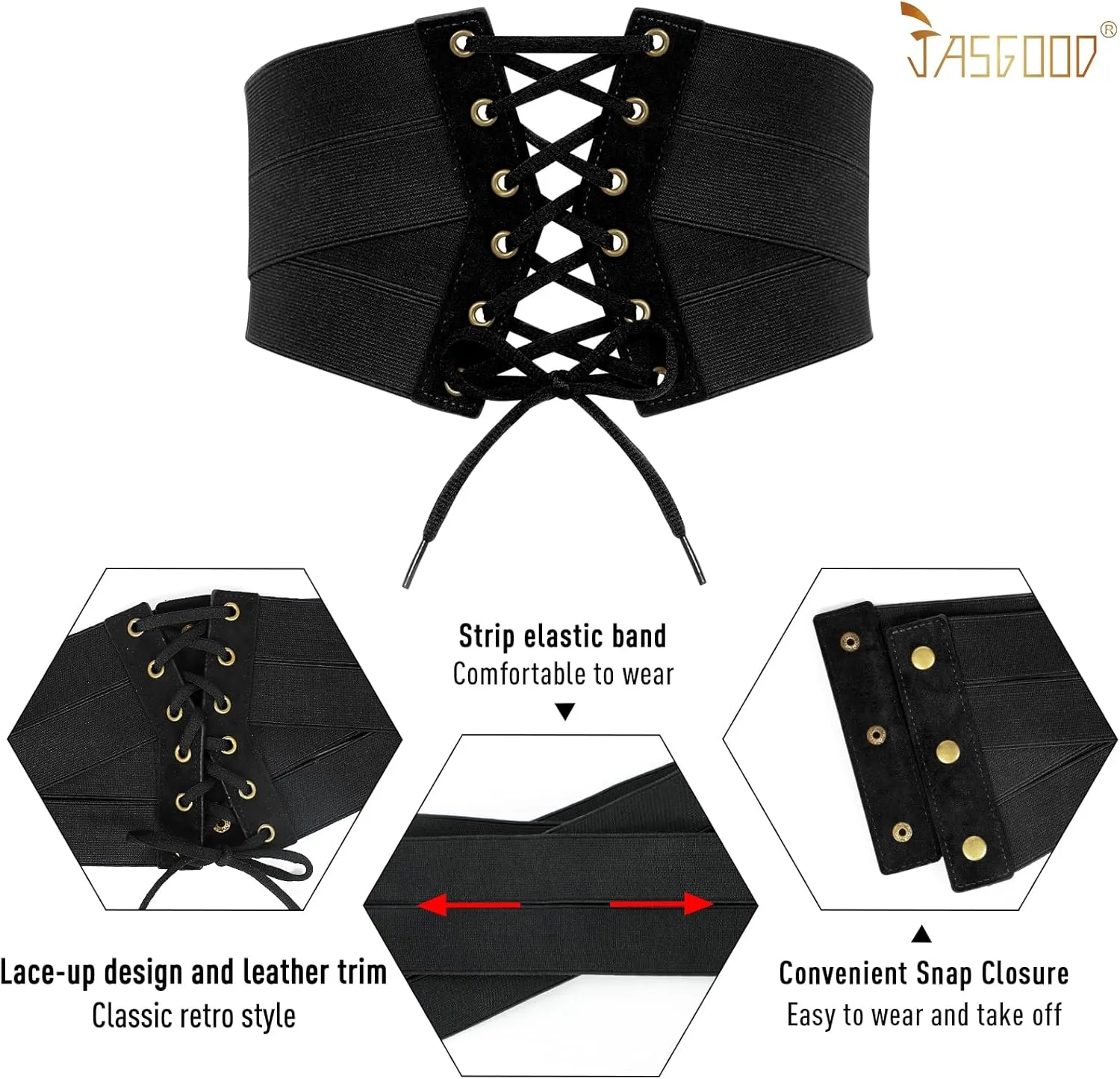 JASGOOD Women Corset Belt Elastic Costume Cinch Waist Belt Wide Wrap Retro High Waist Tied Up Belt Halloween Costume