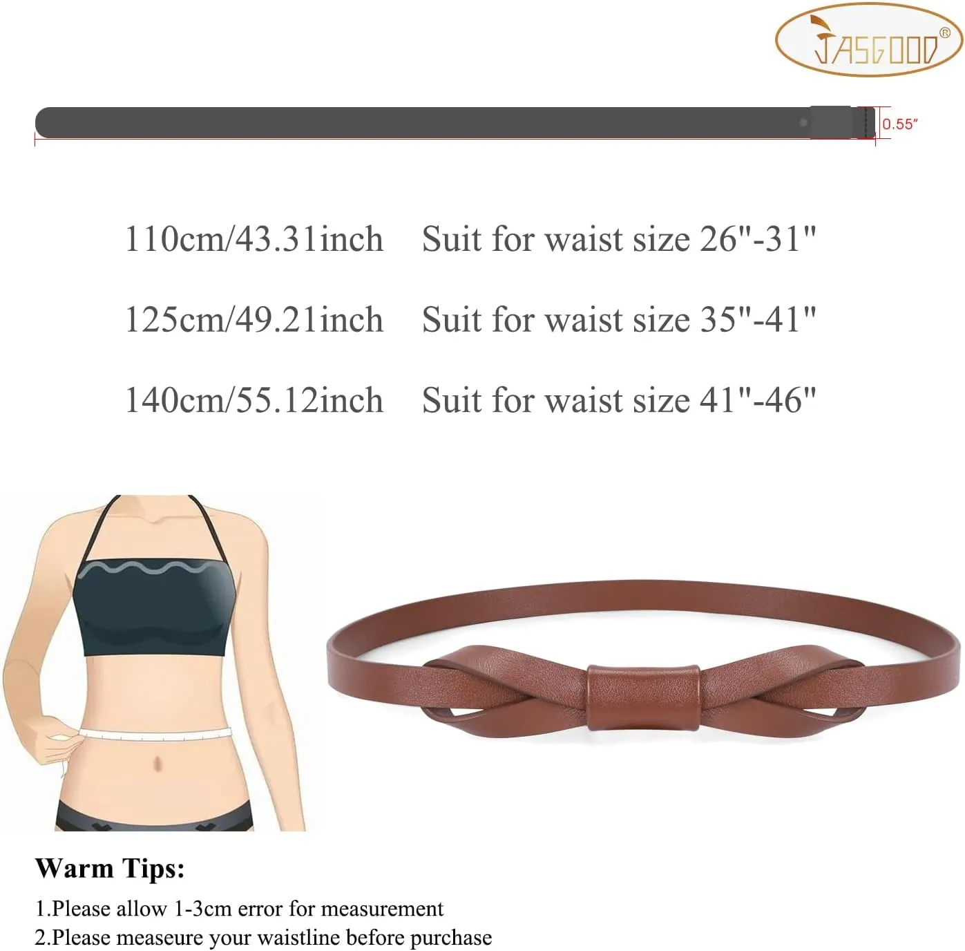 JASGOOD Women PU Leather Skinny Belt for Dress Adjustable Thin Waist Belt for Lady