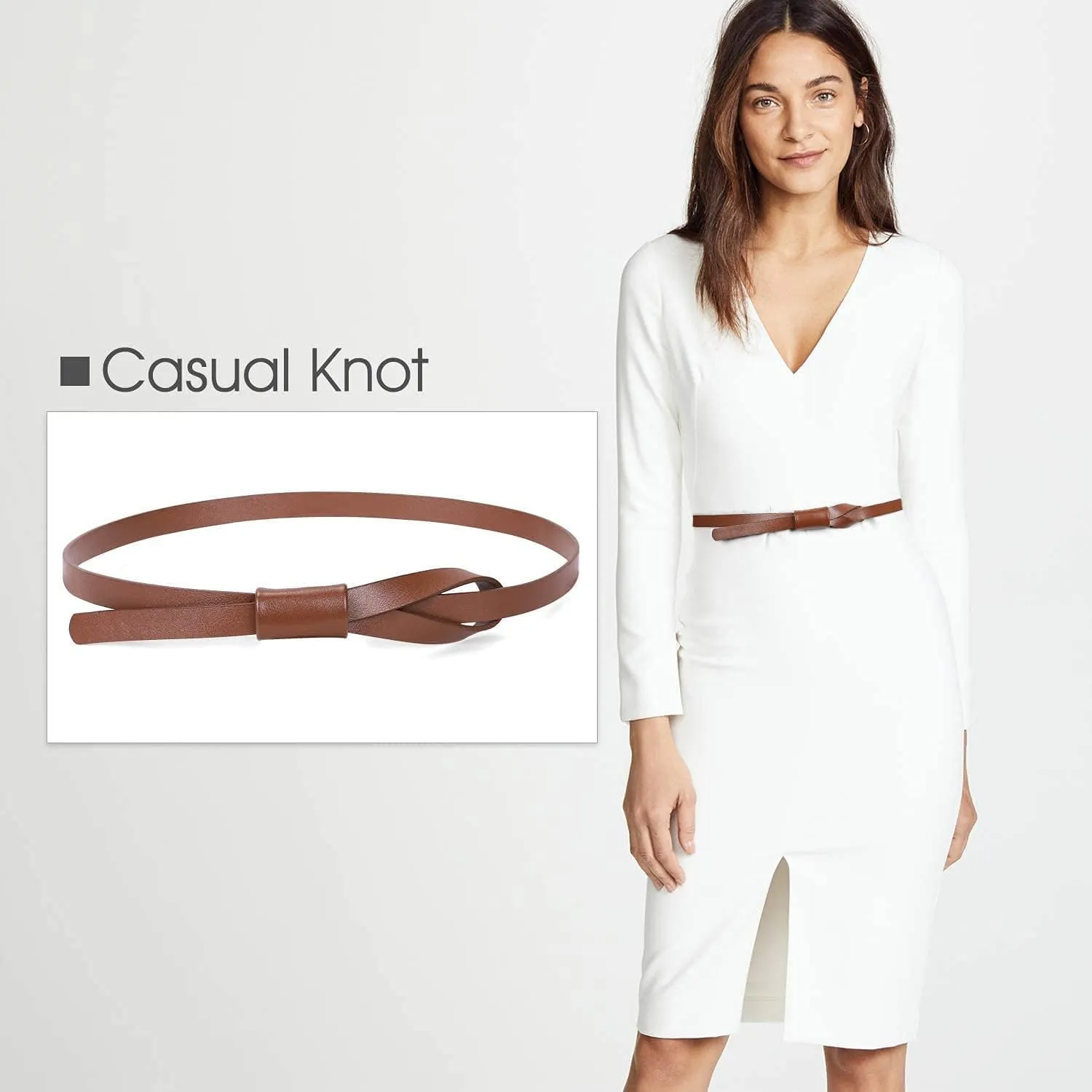 JASGOOD Women PU Leather Skinny Belt for Dress Adjustable Thin Waist Belt for Lady