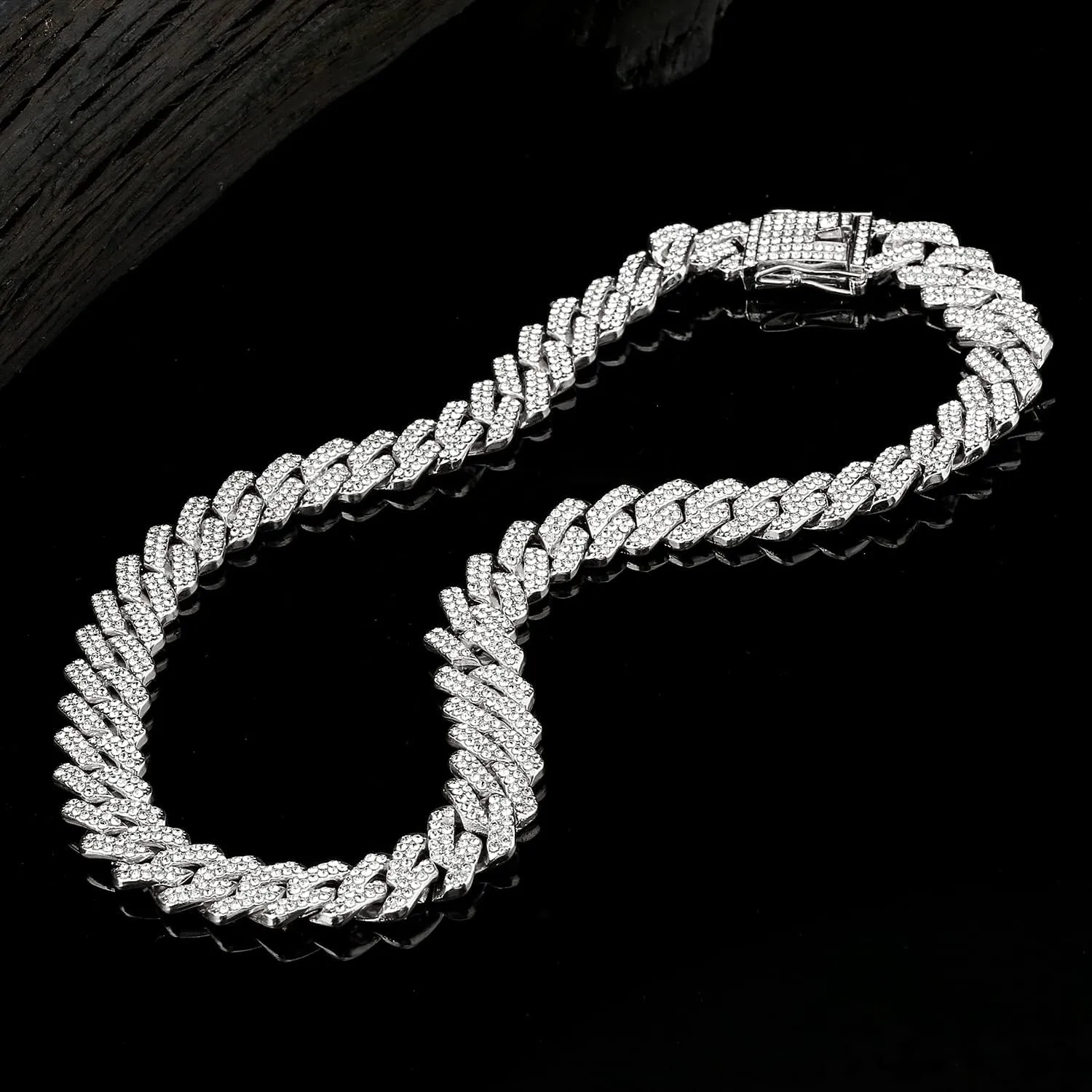 JUNVirtuous Cuban Link Chain Mens Iced Out Miami Cuban Necklace Silver/Gold Bling Diamond Hip Hop Jewelry for Women
