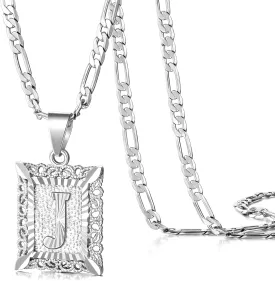 KissYan Initial Letter Pendant Necklace for Men Women, 14K Gold Plated Square Capital Monogram Necklace Alphabets from A-Z Figaro Chain Jewelry