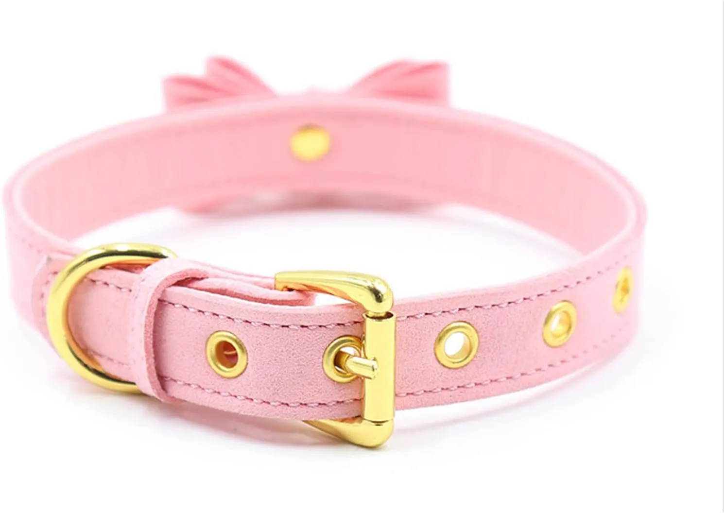 Leather Collar Necklace for Women with Bow Bell Kitty Cat and Delicate Tea flower pearl pendant Choker for Ladies Black Pink Red