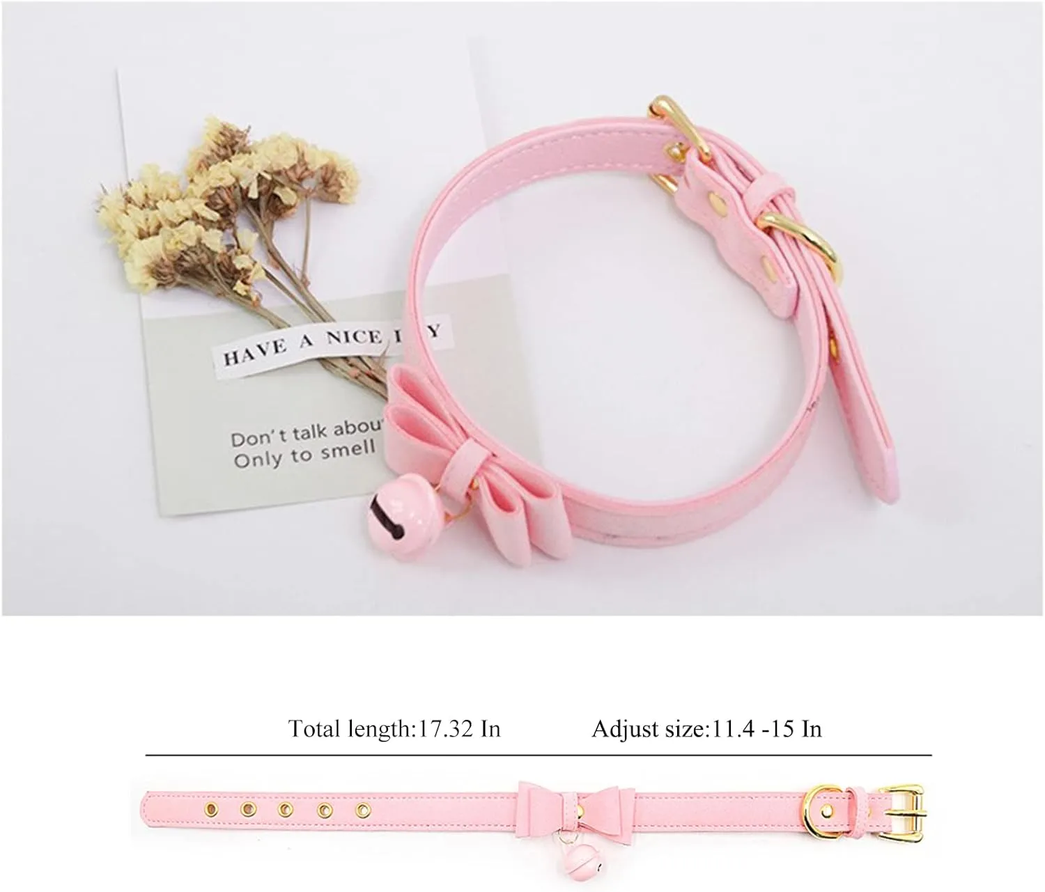 Leather Collar Necklace for Women with Bow Bell Kitty Cat and Delicate Tea flower pearl pendant Choker for Ladies Black Pink Red