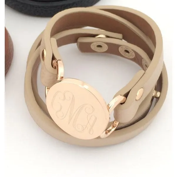 Leather Wrap Bracelet with Monogram
