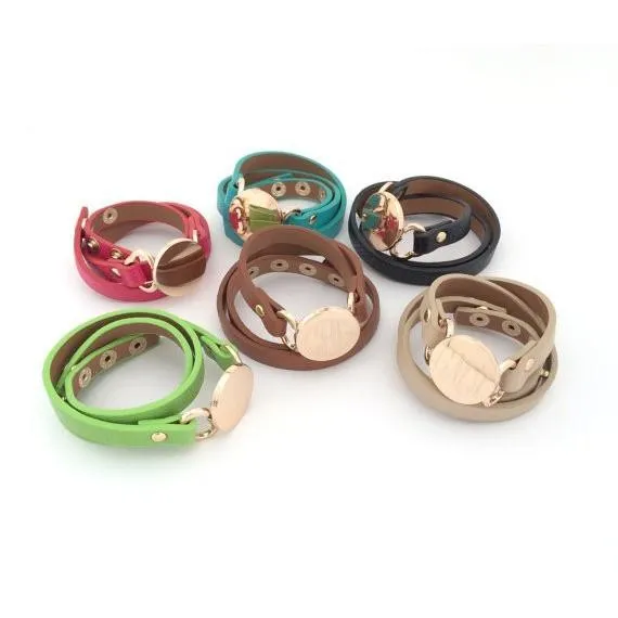 Leather Wrap Bracelet with Monogram