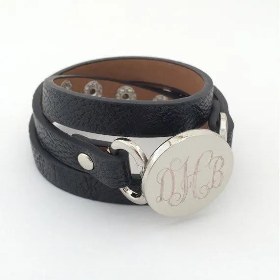 Leather Wrap Bracelet with Monogram
