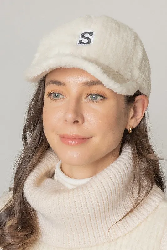 Letter S Chenille Patched Sherpa Baseball Cap