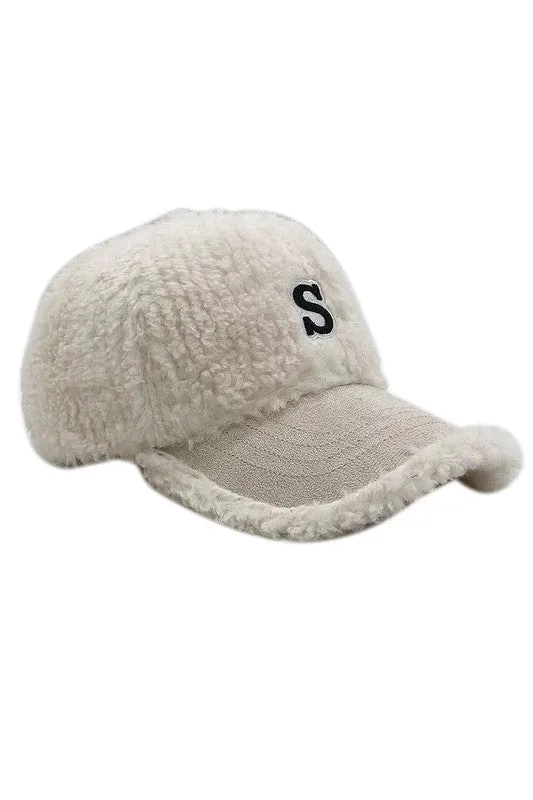 Letter S Chenille Patched Sherpa Baseball Cap