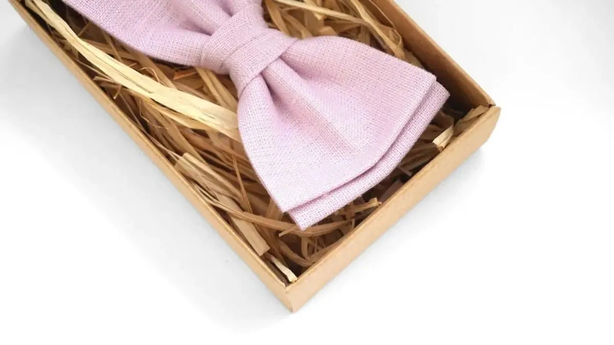 Light Pink Linen Bow Tie - Ideal for Weddings, Matching Sets, Men & Kids
