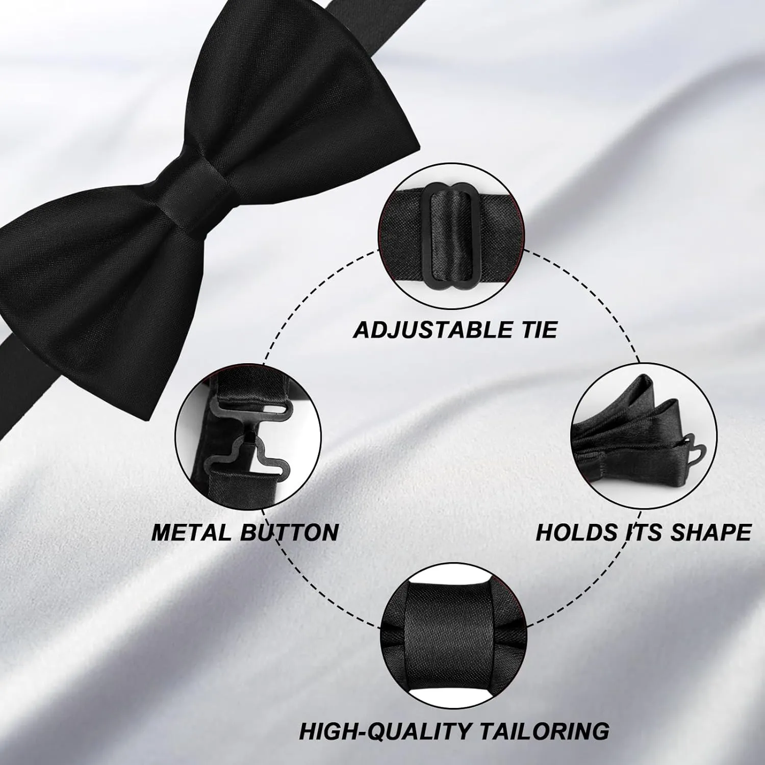 Men's Bow Ties Solid Color Pre-Tied Bow Tie Satin Formal Tuxedo Bowtie Adjustable Neck Bowtie for Men Wedding Party