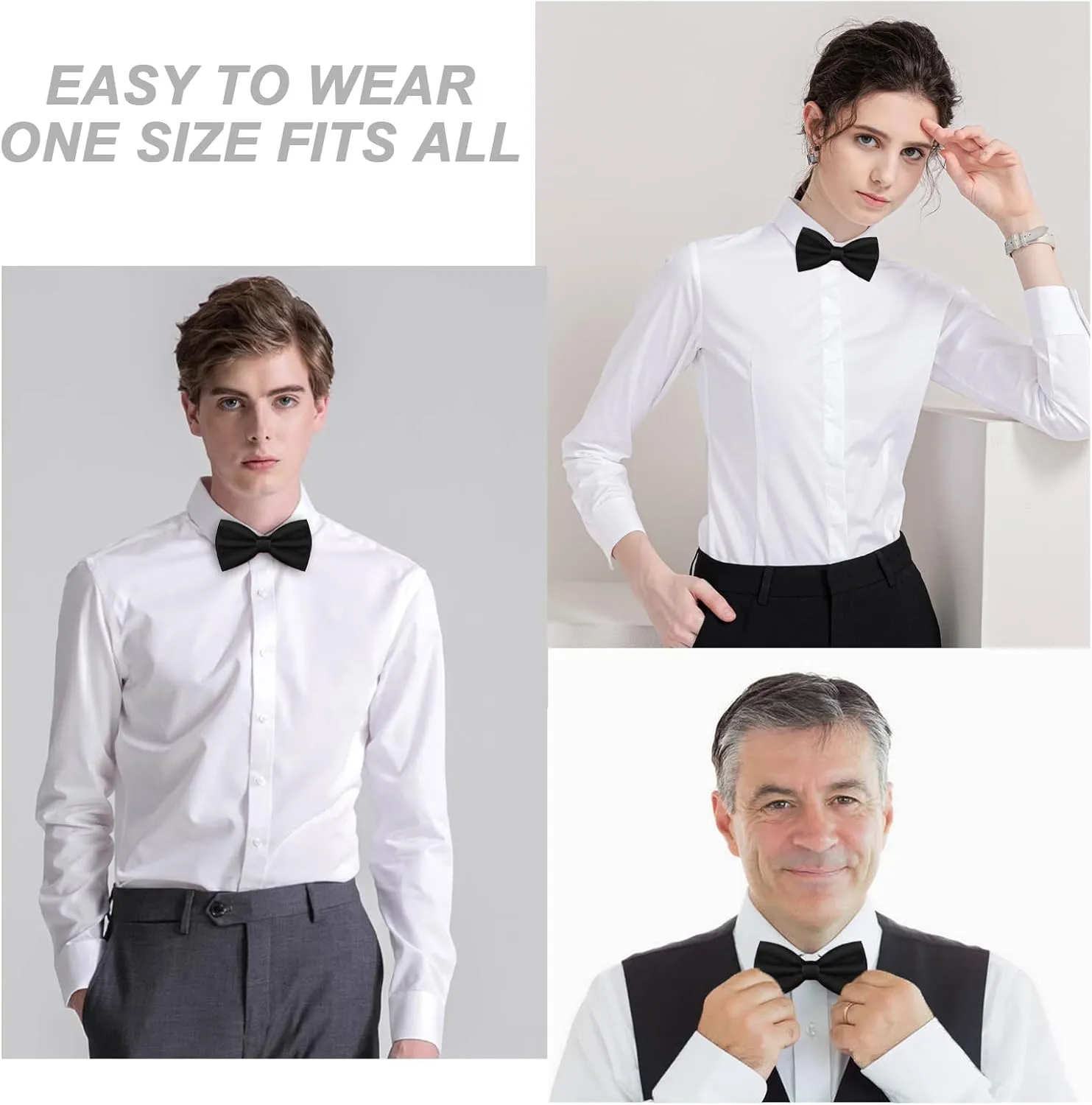 Men's Bow Ties Solid Color Pre-Tied Bow Tie Satin Formal Tuxedo Bowtie Adjustable Neck Bowtie for Men Wedding Party