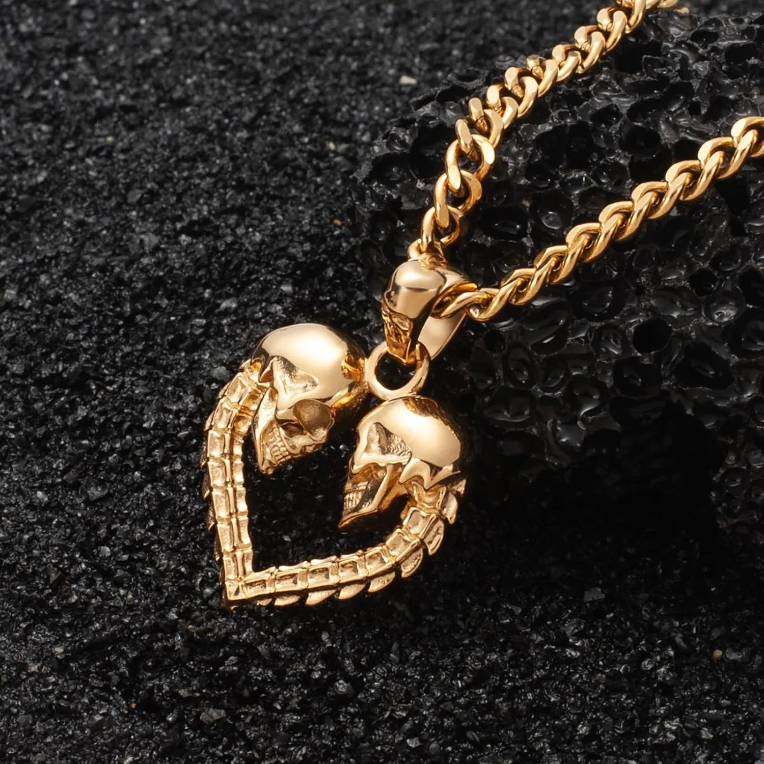 Mens Gold Skull Necklace Stainless Steel Gothic Punk Biker Skull Pendant Necklaces Chain Jewelry for Men 55/60/70cm