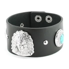 Men's Indian Head &amp; Imitation Turquoise Leather Bracelet