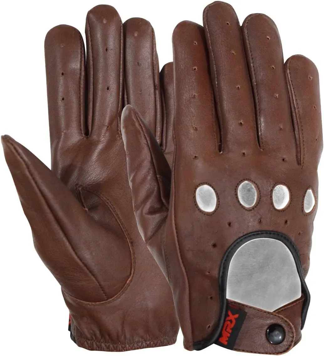 MRX BOXING & FITNESS Mens Driving Gloves Basic Soft Goat Leather Fingerless Breathable Biker Motorcycle Riding Cycling Shooting Button Gloves Full Finger, Black