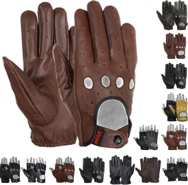 MRX BOXING & FITNESS Mens Driving Gloves Basic Soft Goat Leather Fingerless Breathable Biker Motorcycle Riding Cycling Shooting Button Gloves Full Finger, Black