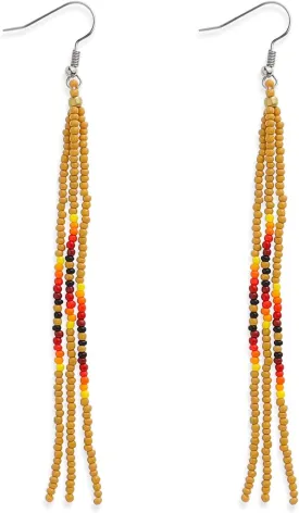 Native Long Beaded Tassel Earrings for Women, Boho Handmade Colorful Seed Beads Statement Dangle Earing Prom Jewelry Gift.