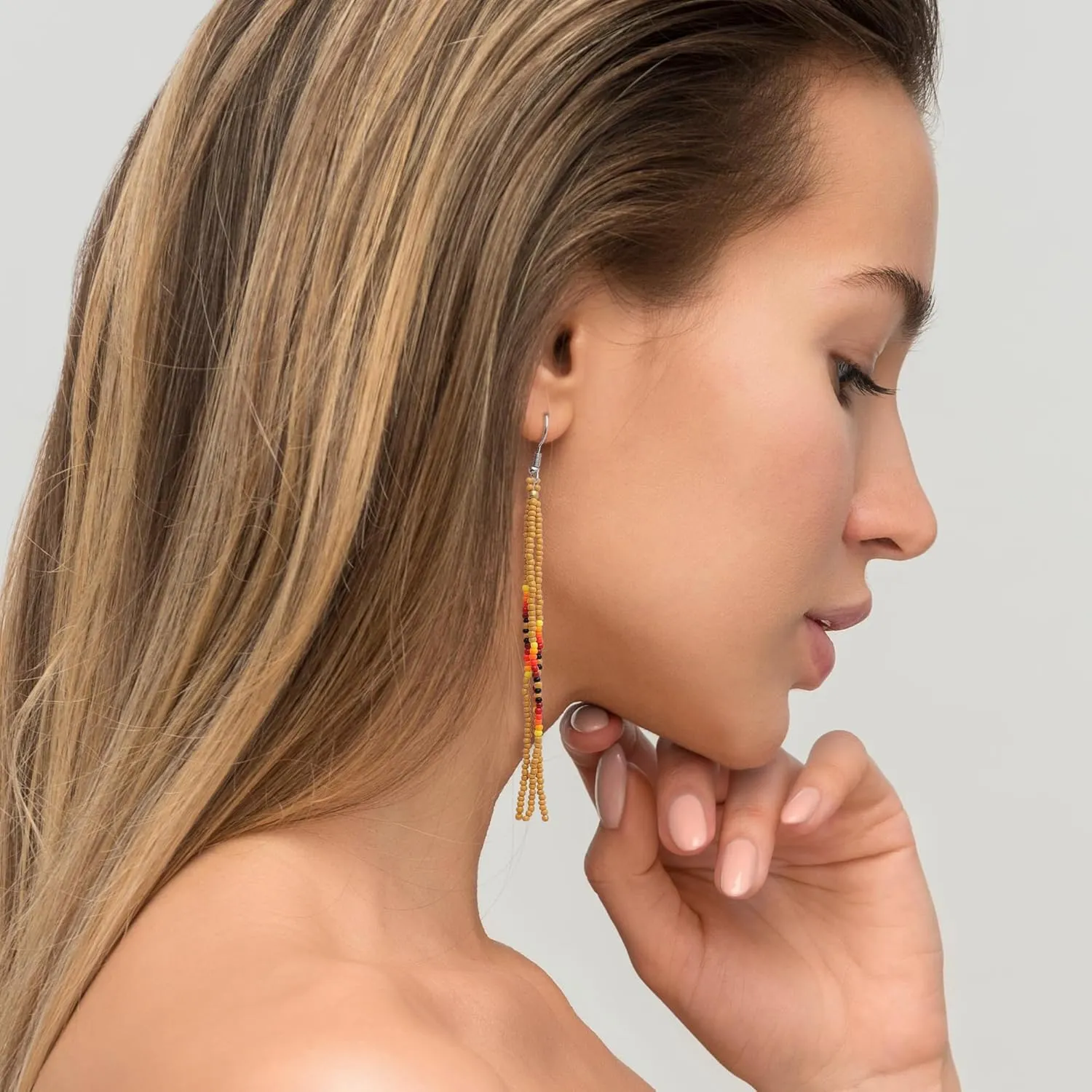 Native Long Beaded Tassel Earrings for Women, Boho Handmade Colorful Seed Beads Statement Dangle Earing Prom Jewelry Gift.