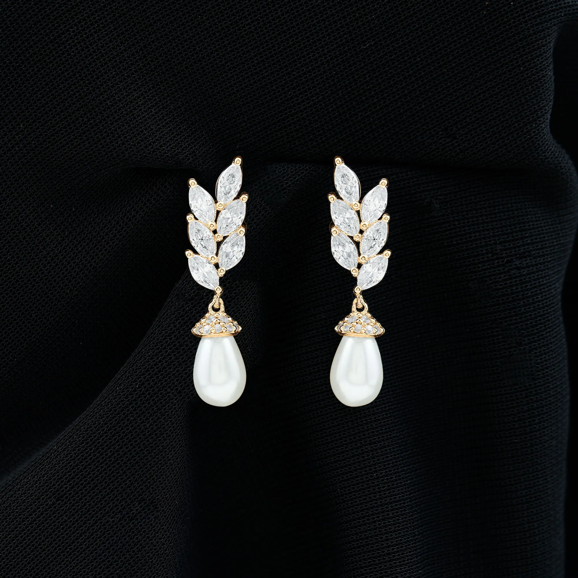 Nature Inspired Real Freshwater Pearl Drop Earrings with Diamond