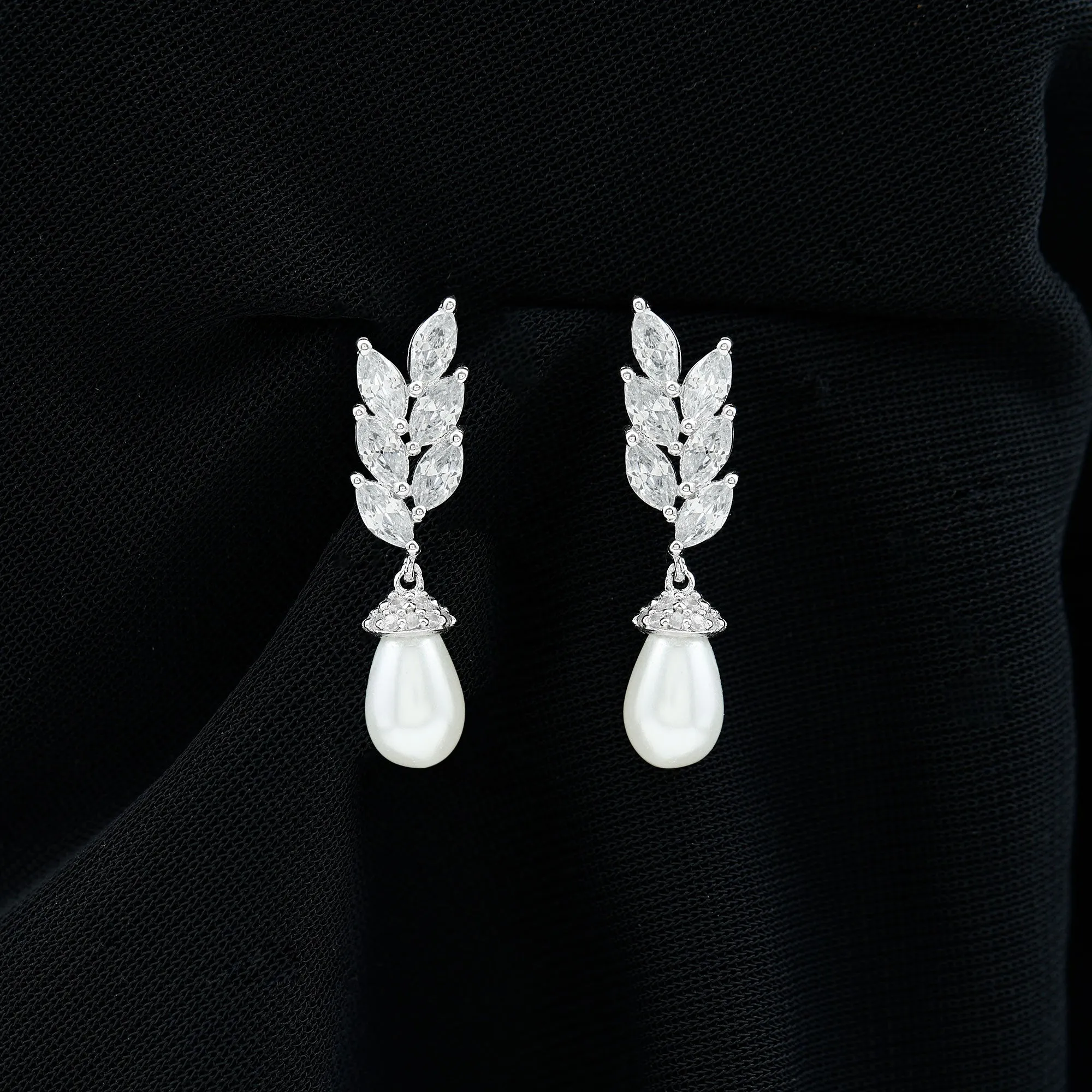 Nature Inspired Real Freshwater Pearl Drop Earrings with Diamond
