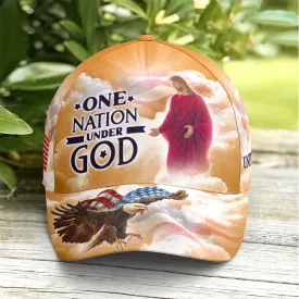 One Nation Under God Baseball Cap For Jesus Lovers Drawing Vector Style Yellow Coolspod