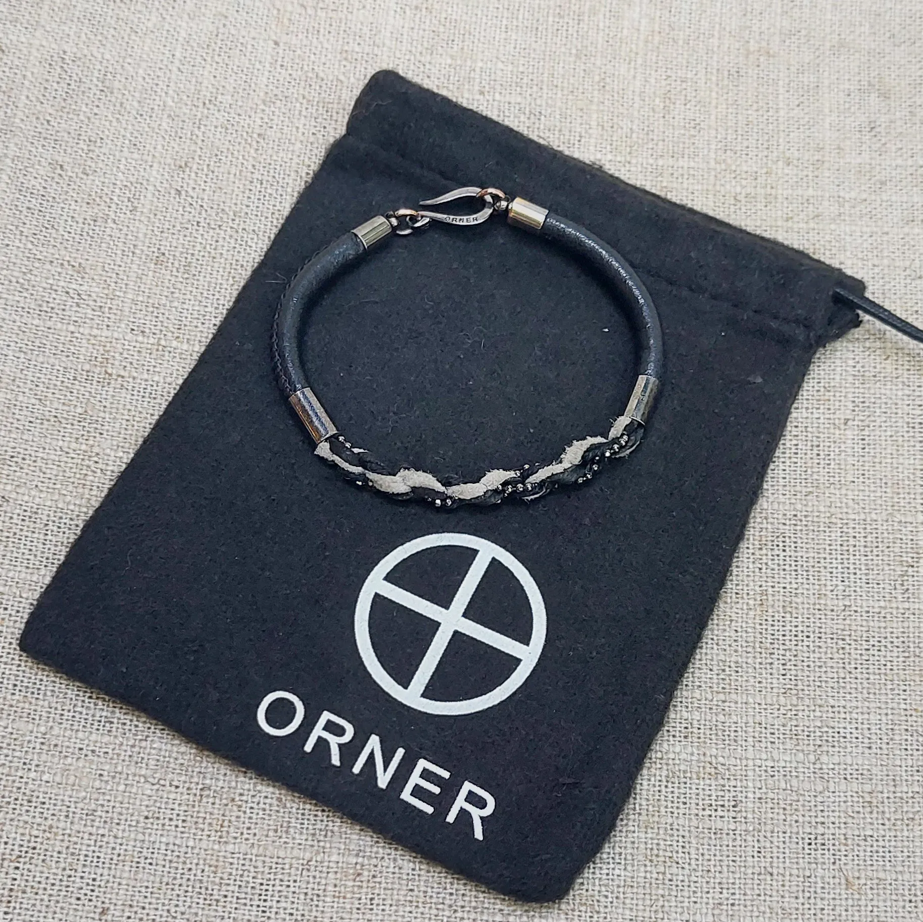 ORNER/Black Leather Bracelet