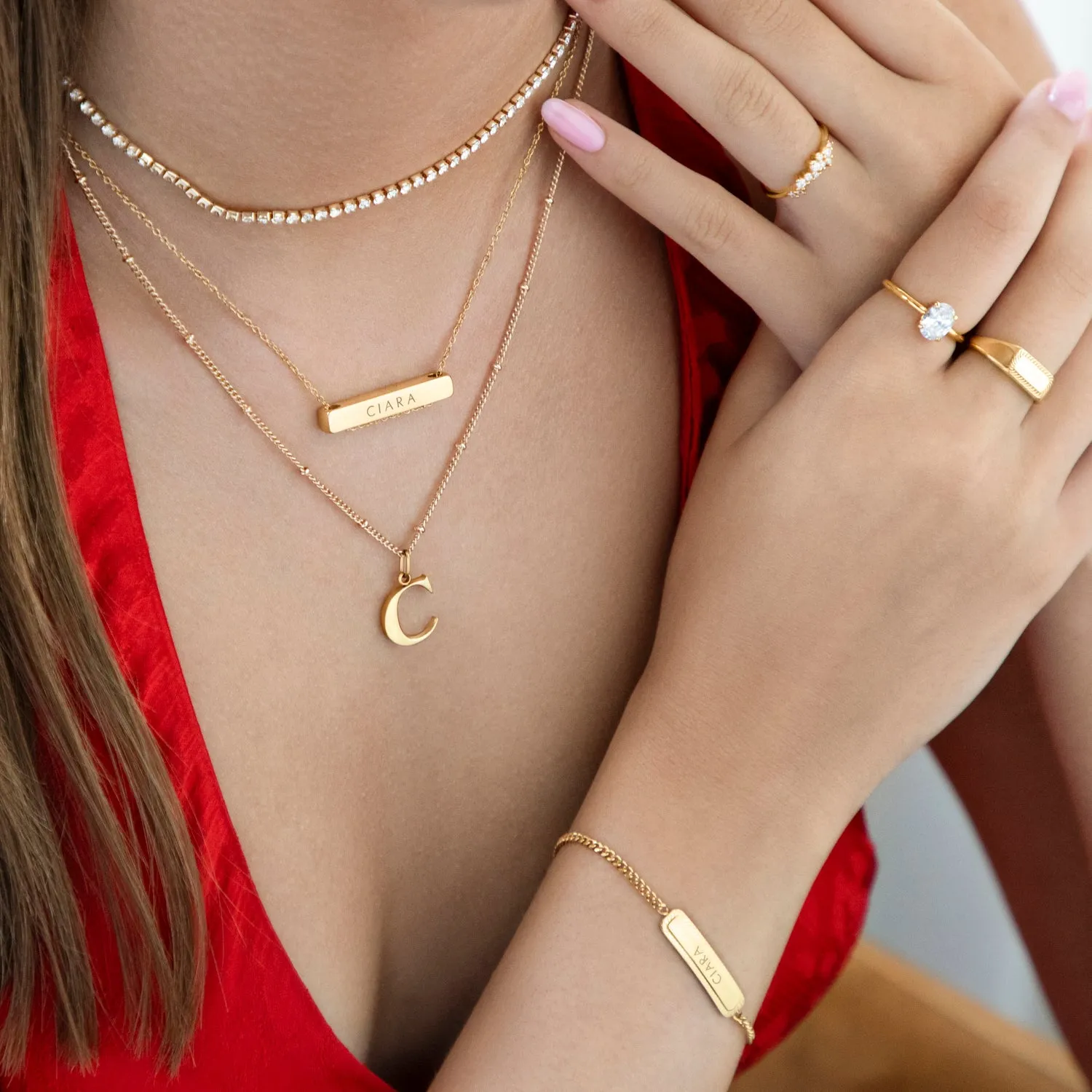 P Initial Pendant Necklace In Gold   FREE Diamond Stud Earrings in Gold