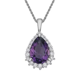 Pear-Shaped Amethyst Pendant with Diamond Halo