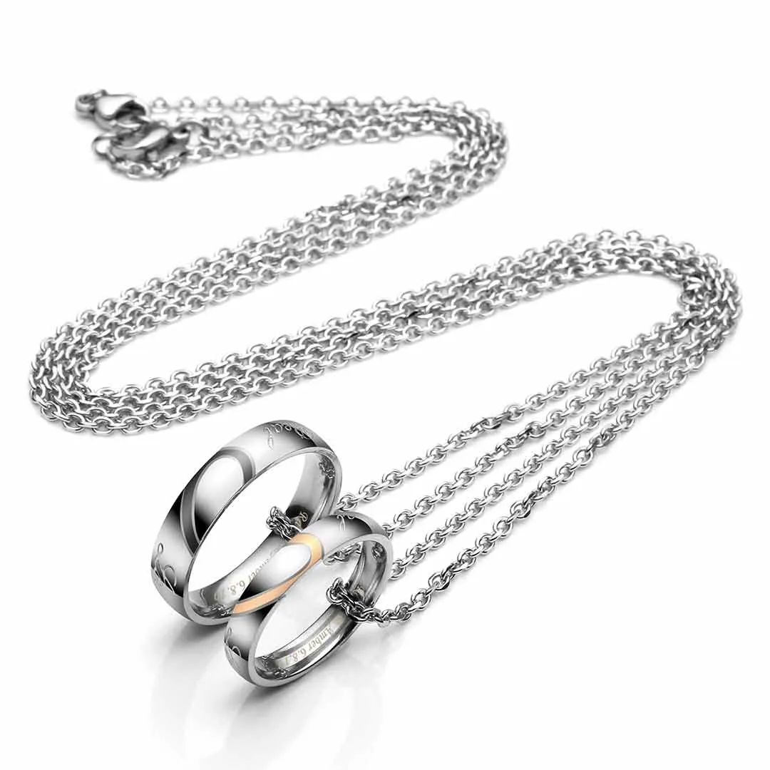 Personalized Love Heart Matching Rings Couple Necklaces | Jovivi